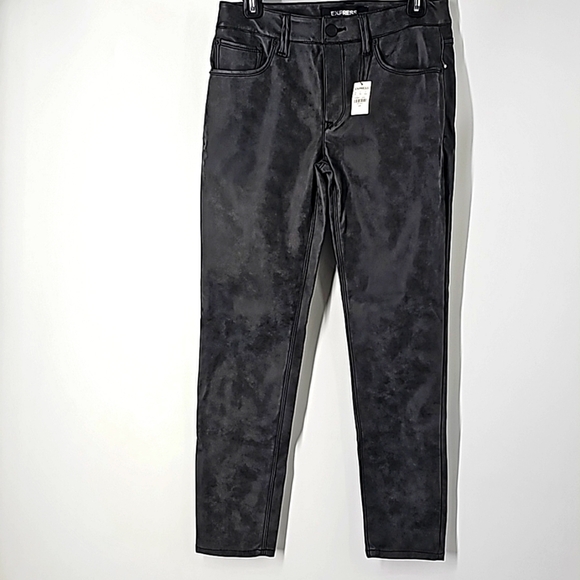 Express Grunge Gray Black Eco Leather Distressed Pants - Picture 1 of 17